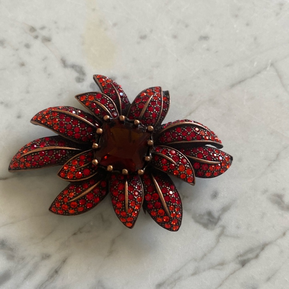 Joan Rivers red and bronze flower brooch